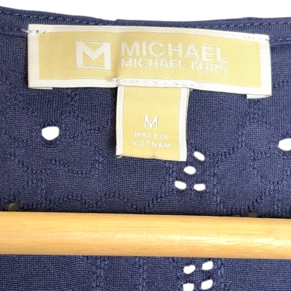 Blue Stretch Eyelet V Neck Top - Picture 3 of 5